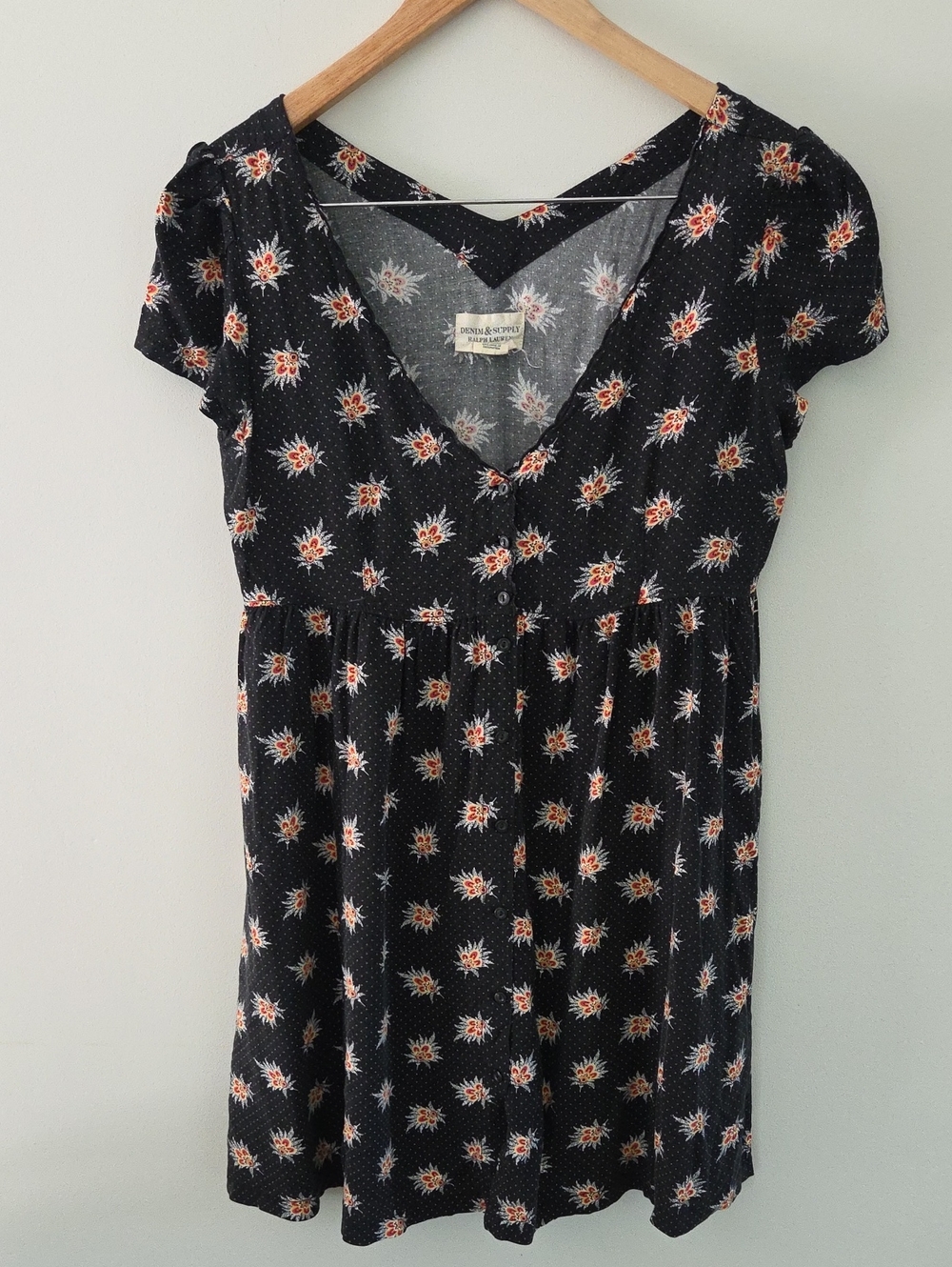 Denim & Supply Ralph Lauryn Black Floral Button-Front V-Neck Dress With Pockets